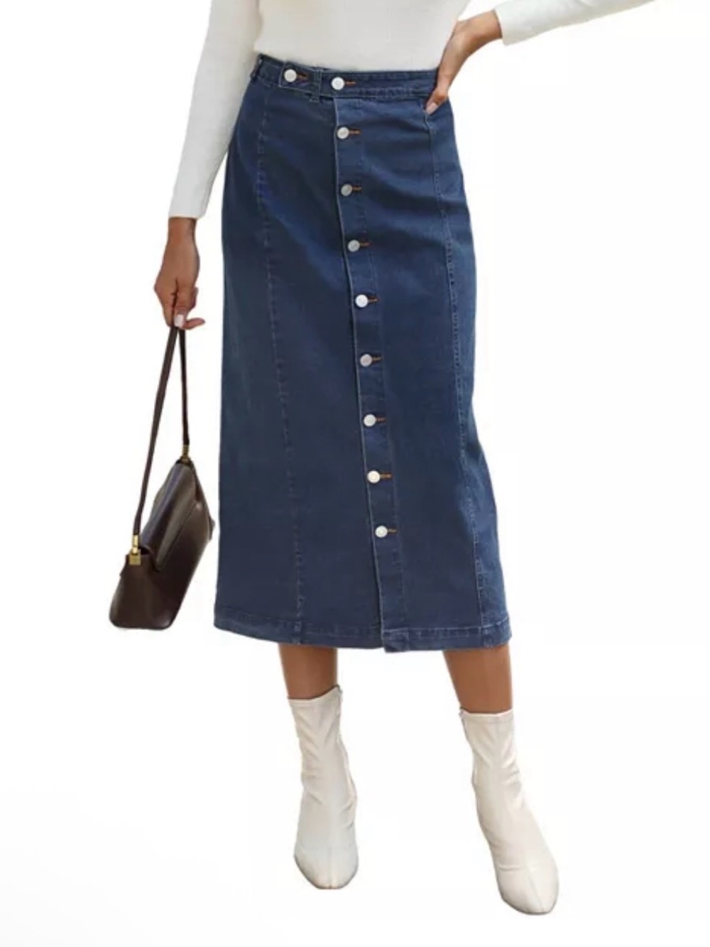 NWT Cupshe XL Denim Skirt Midi Pencil Button Front Dark Wash Vacation Beach